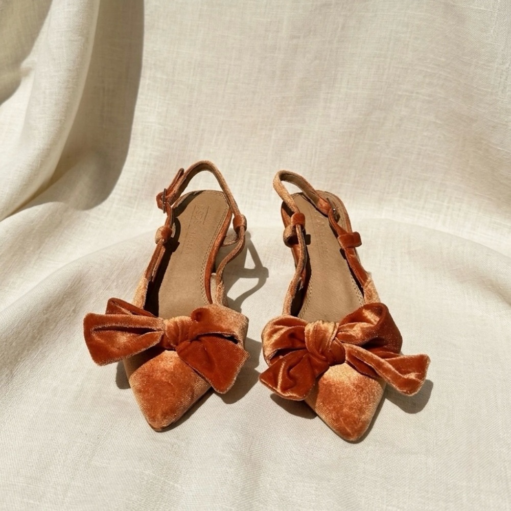 Orange Rust Velvet Bow Slingback Kitten Wedding Special Event Heels 4 EUR 35